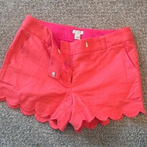 J. Crew Scallop Hem Linen Blend Shorts — Coral Pink